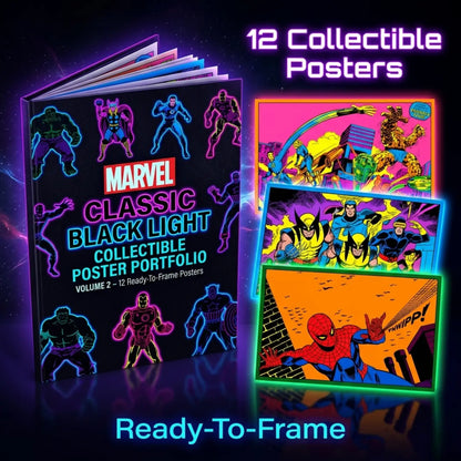 Marvel Classic Black Light Collectible Poster Portfolio Volume 2 12 Collectible Ready-To-Frame Posters
