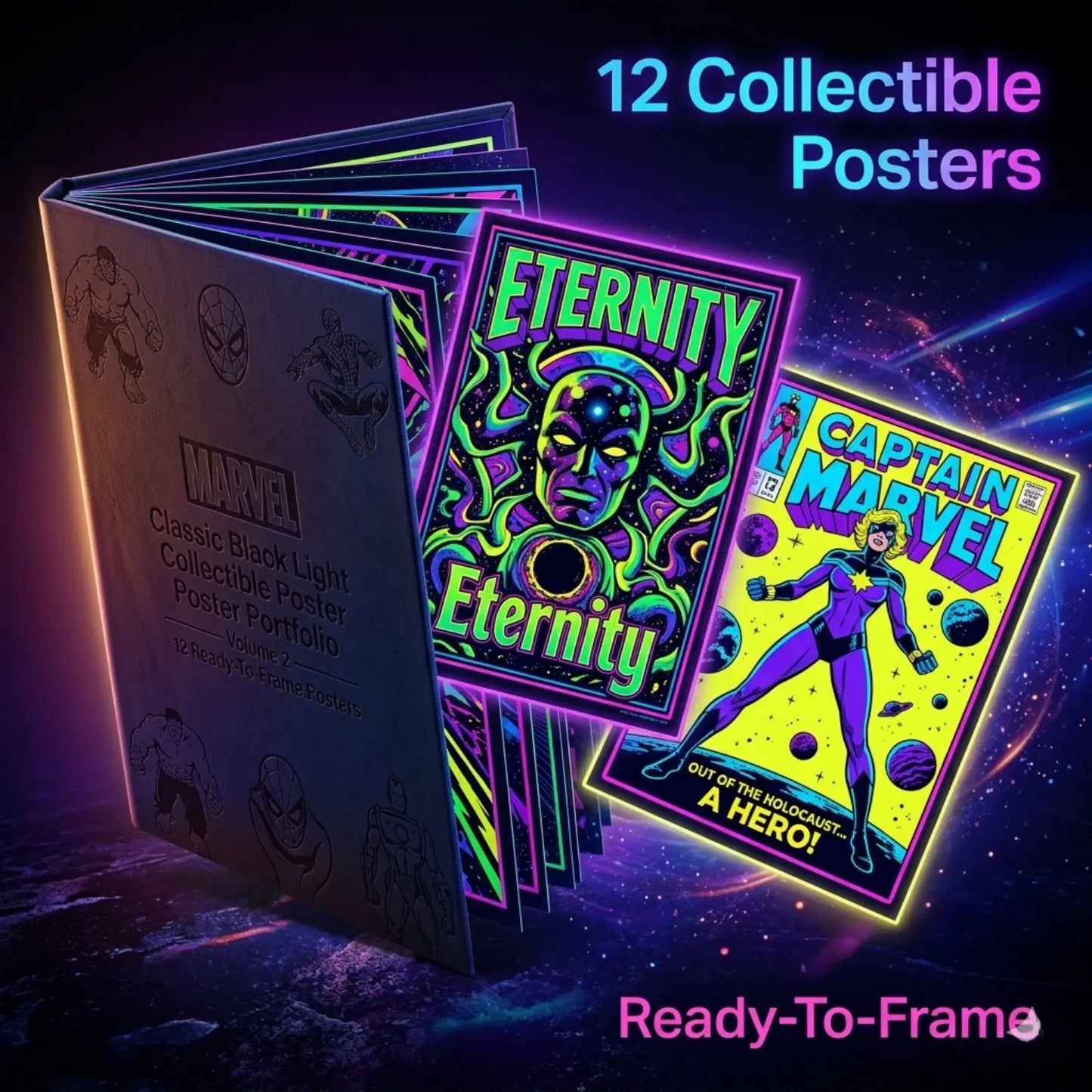 Marvel Classic Black Light Collectible Poster Portfolio Volume 2 12 Collectible Ready-To-Frame Posters